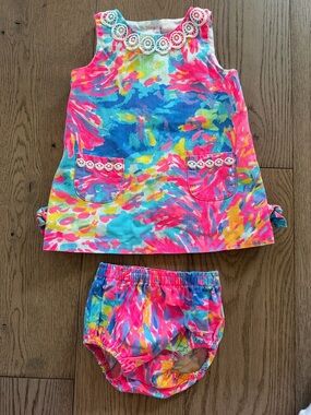Lilly Pulitzer Multicolor Floral Tie-Dye Dress with Bloomers - Pink Blue Yellow